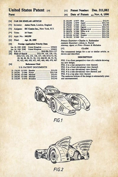 Automobile Blueprints: 1989 Batmobile by Patent77