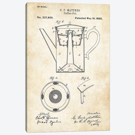 Coffee Pot Canvas Print #PTN60} by Patent77 Canvas Art Print