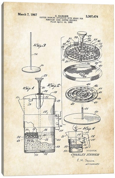 Coffee Press Canvas Art Print - Patent77