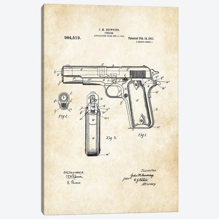 Colt 1911 Pistol Canvas Print #PTN62} by Patent77 Canvas Art Print