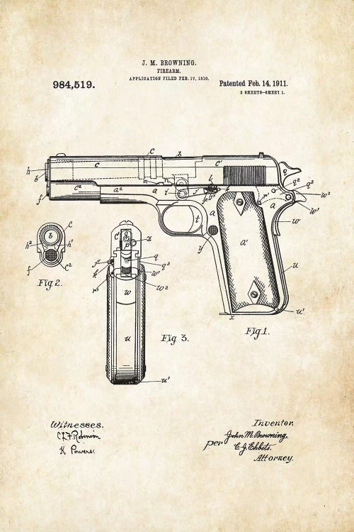 Colt 1911 Pistol by Patent77 wall art