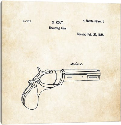 Colt Paterson Revolver (1830) Canvas Art Print - Weapon Blueprints
