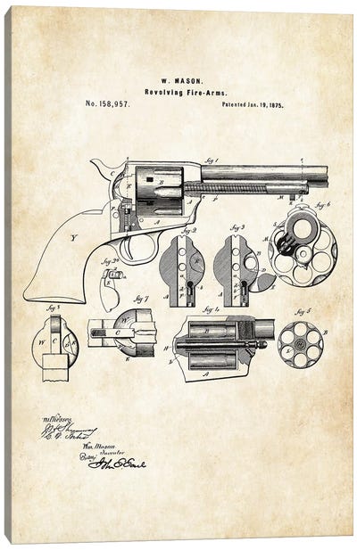 Colt Peacemaker Revolver Canvas Art Print - Weapon Blueprints