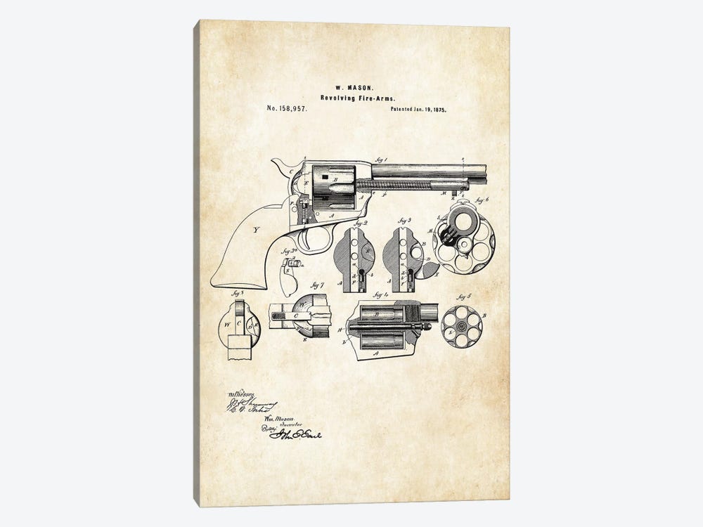 Colt Peacemaker Revolver by Patent77 1-piece Canvas Print