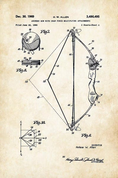 Compound Bow by Patent77 framed canvas print