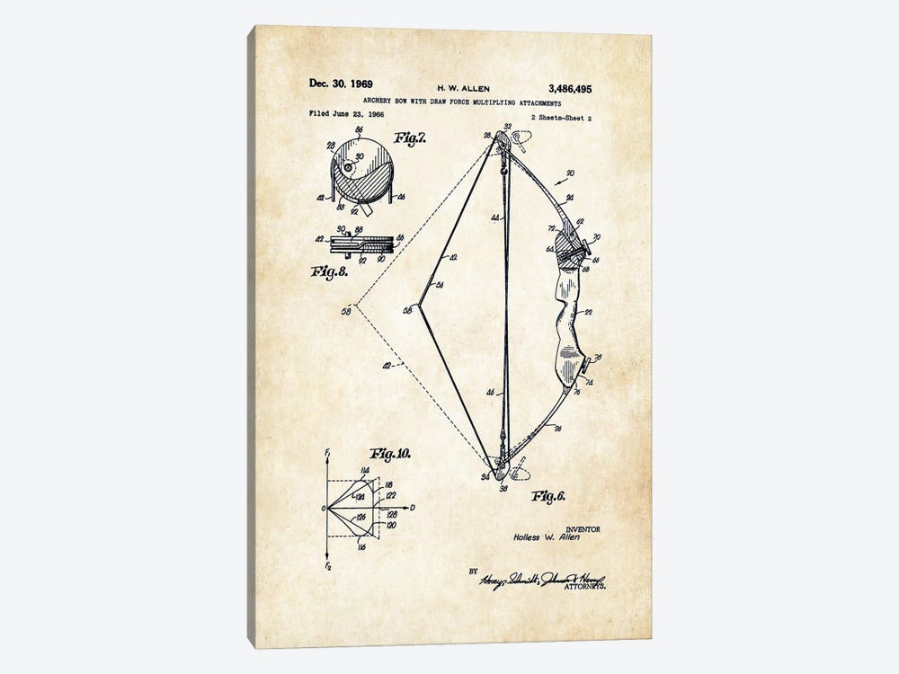 Compound Bow by Patent77 1-piece Canvas Art