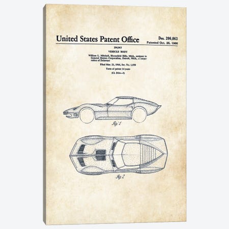 Corvette Mako Shark (1966) Canvas Print #PTN66} by Patent77 Canvas Art
