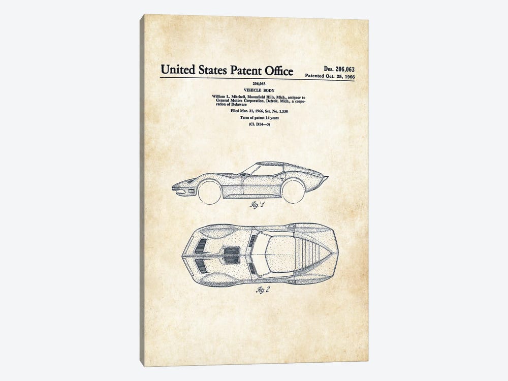 Corvette Mako Shark (1966) by Patent77 1-piece Canvas Print