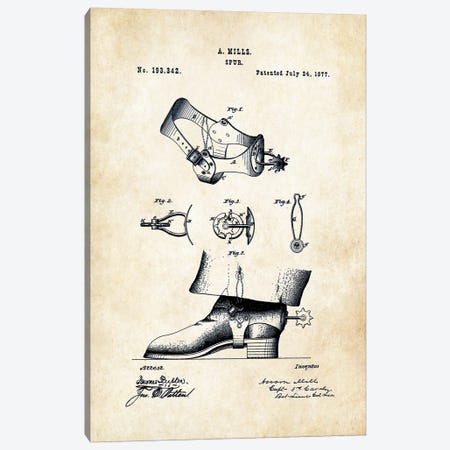 Cowboy Spurs Canvas Print #PTN69} by Patent77 Art Print