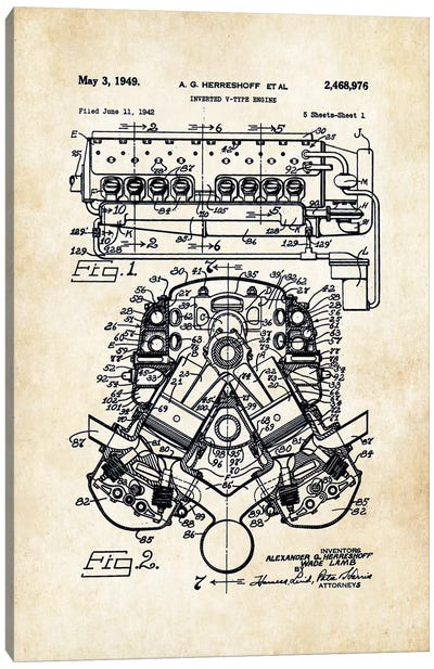 331 Hemi Engine Canvas Art Print - Automobile Blueprints