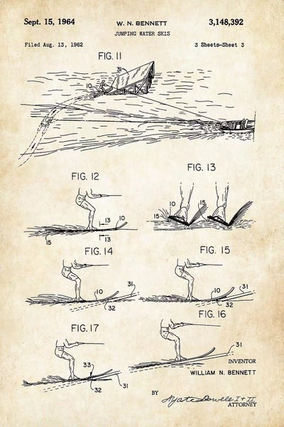 Cypress Gardens Water Skis by Patent77 metal wall art