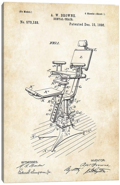Dentist Chair (1896) Canvas Art Print - Medical & Dental Blueprints
