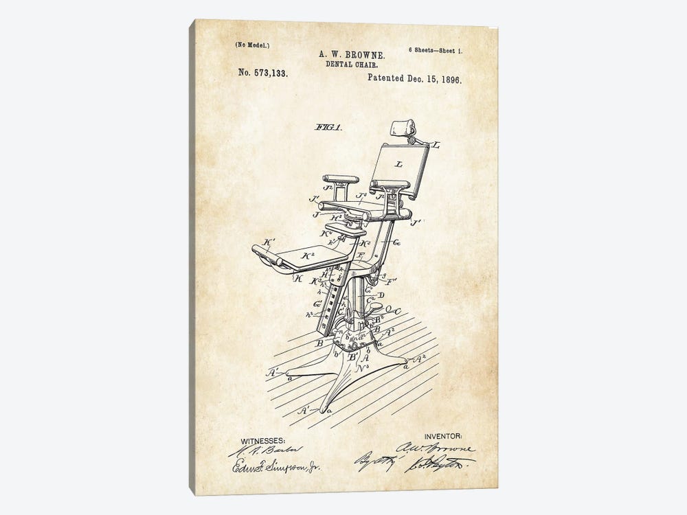 Dentist Chair (1896) by Patent77 1-piece Canvas Art