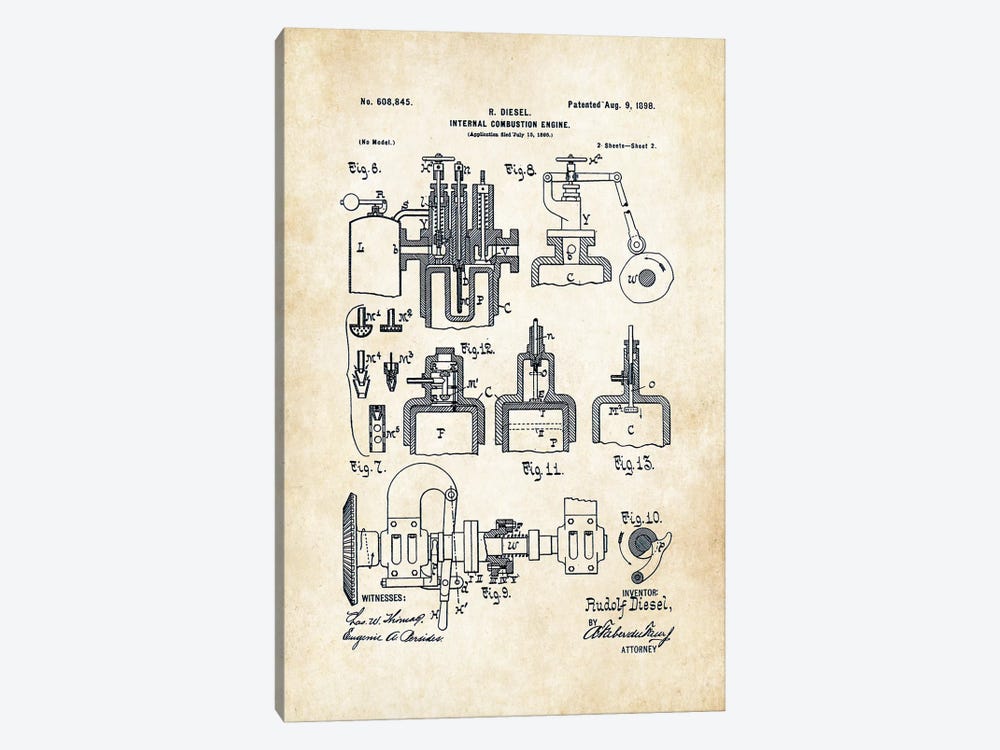 Diesel Engine (1898) by Patent77 1-piece Art Print