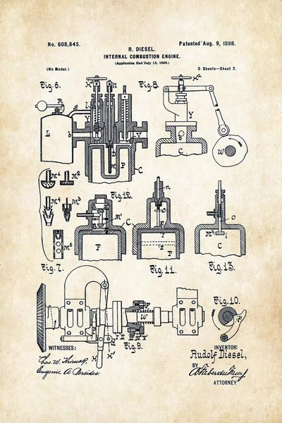 Engineering & Machinery Blueprints: Diesel Engine (1898) by Patent77