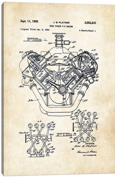 426 Hemi Engine Canvas Art Print - Automobile Blueprints