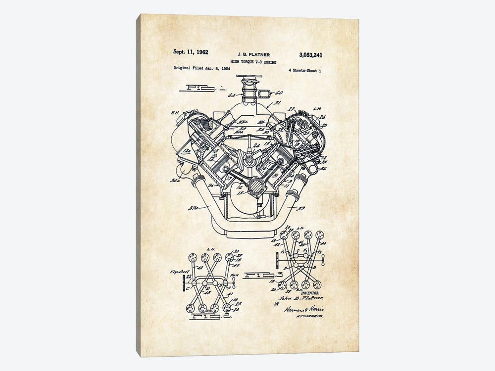 426 Hemi Engine by Patent77 1-piece Canvas Artwork