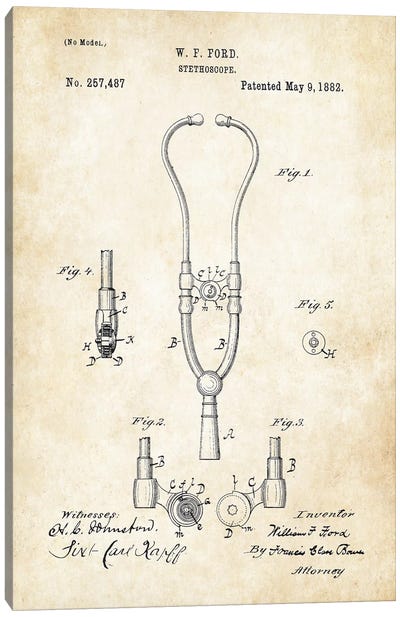 Doctor Stethoscope (1882) Canvas Art Print - Patent77