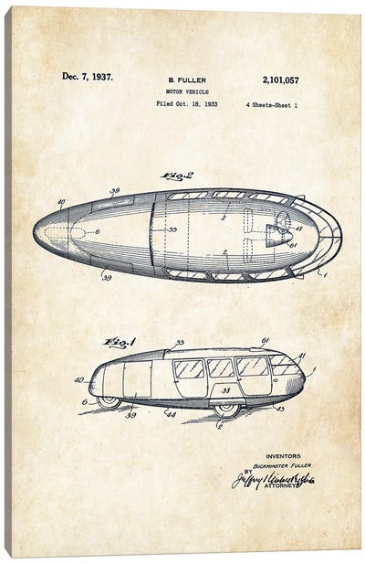 Dymaxion Car Buckminster Fuller Canvas Art Print - Patent77