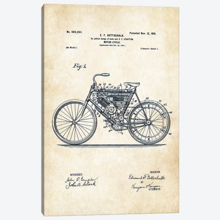 Early Motorcycle (1901) Canvas Print #PTN90} by Patent77 Canvas Art