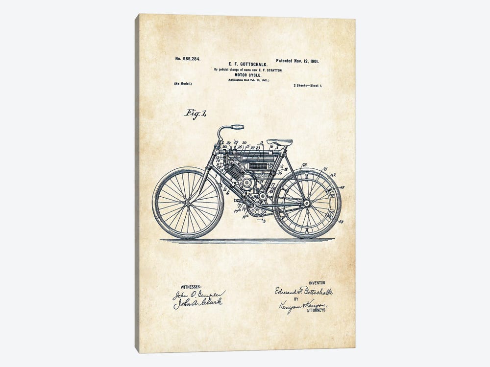 Early Motorcycle (1901) by Patent77 1-piece Canvas Artwork