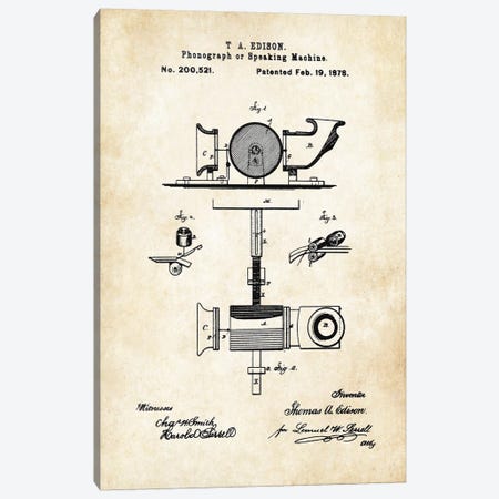 Edison Phonograph Canvas Print #PTN92} by Patent77 Canvas Art