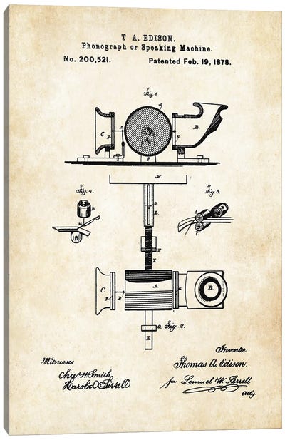 Edison Phonograph Canvas Art Print - Electronics & Communication Blueprints