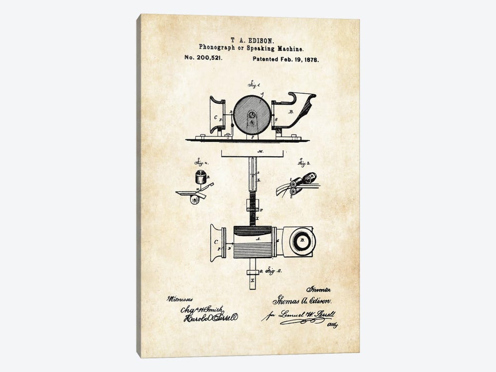 Edison Phonograph by Patent77 1-piece Canvas Artwork