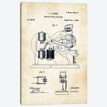 Edison Ticker Tape  Canvas Print #PTN93} by Patent77 Canvas Wall Art