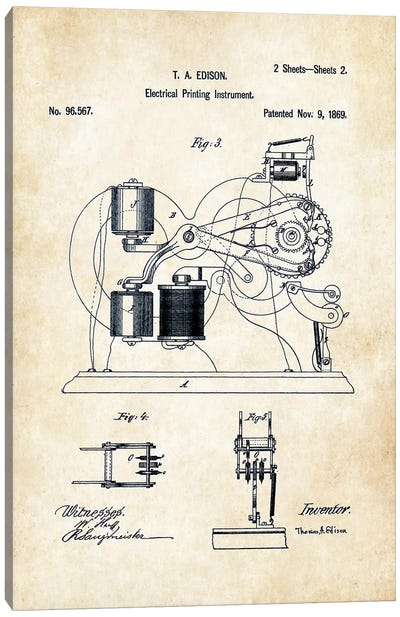 Edison Ticker Tape  Canvas Art Print - Electronics & Communication Blueprints