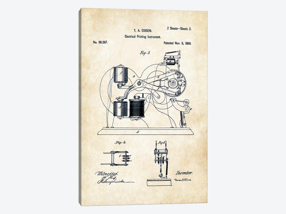 Edison Ticker Tape  by Patent77 1-piece Canvas Print