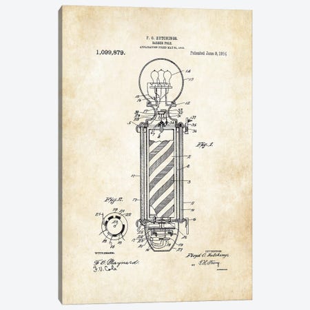 Electric Barber Pole (1914) Canvas Print #PTN95} by Patent77 Canvas Art Print