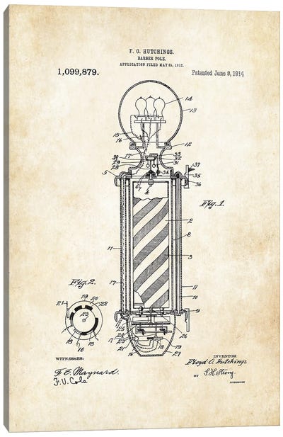 Electric Barber Pole (1914) Canvas Art Print - Patent77