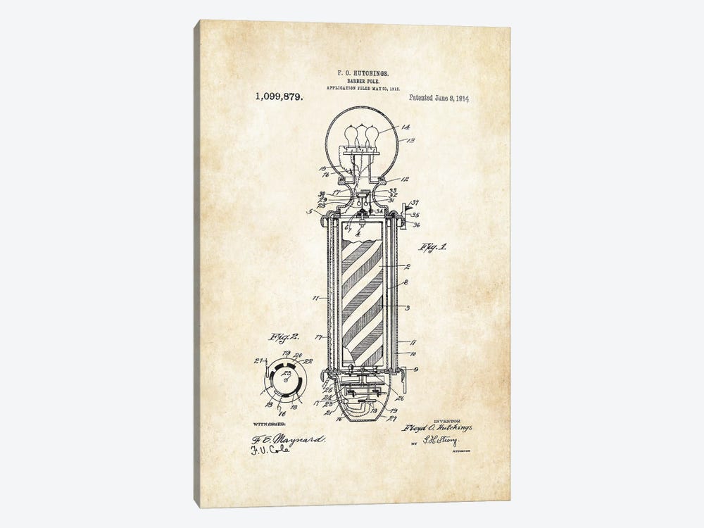 Electric Barber Pole (1914) by Patent77 1-piece Canvas Art Print