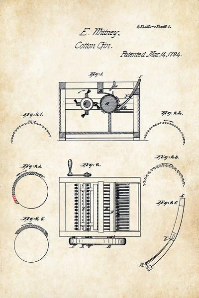 Engineering & Machinery Blueprints: Eli Whitney Cotton Gin by Patent77