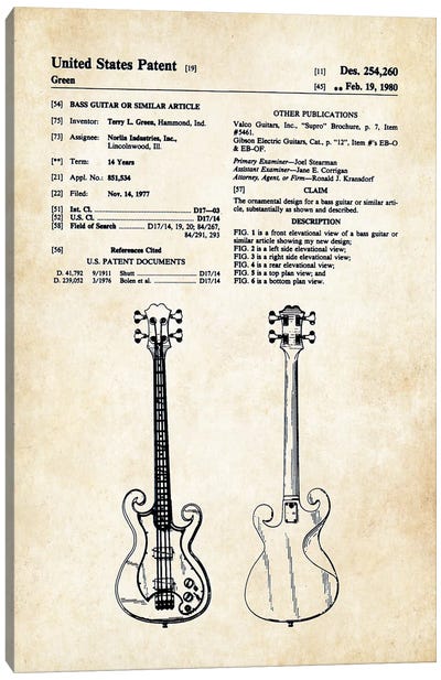 Epiphone Scroll Bass Guitar Canvas Art Print - Music Blueprints