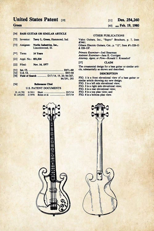 Epiphone Scroll Bass Guitar by Patent77 wall art