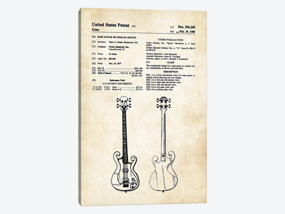 Epiphone Scroll Bass Guitar by Patent77 1-piece Art Print