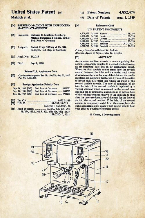 Esperesso and Cappucino Machine by Patent77 wall art