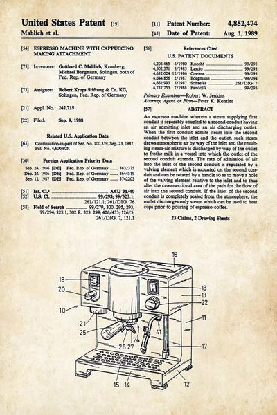 Household Goods Blueprints: Esperesso and Cappucino Machine by Patent77