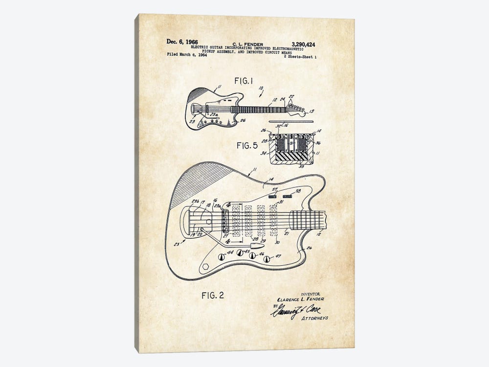 Fender Guitar (1966) by Patent77 1-piece Canvas Print
