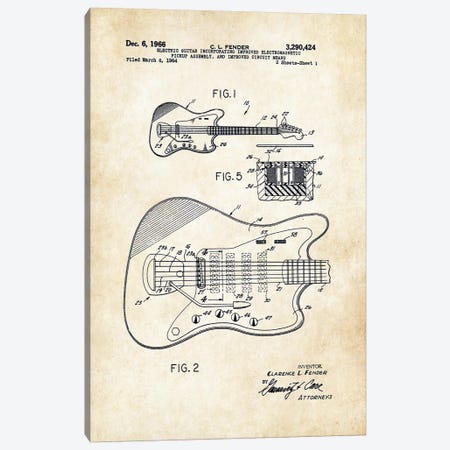 Fender Guitar (1966) Canvas Print #PTN99} by Patent77 Canvas Artwork