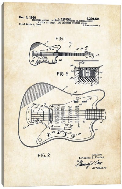 Fender Guitar (1966) Canvas Art Print - Patent77
