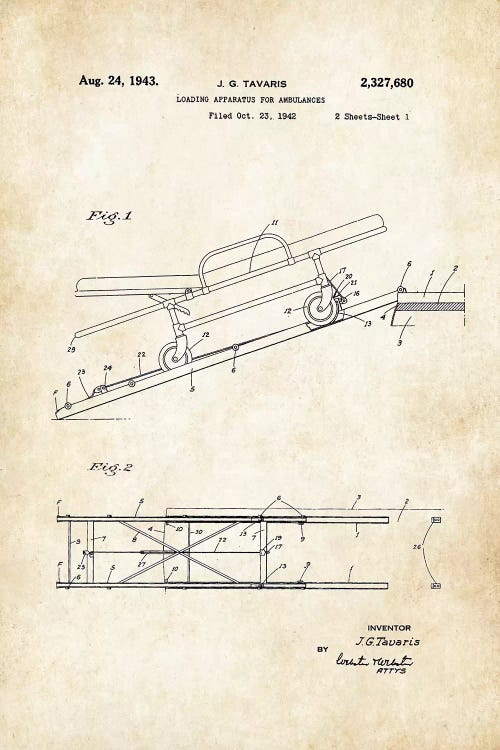 Ambulance Stretcher (1943) by Patent77 wall art