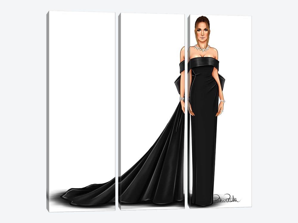 Jennifer Lopez - Lady In Black by PietrosIllustrations 3-piece Canvas Wall Art