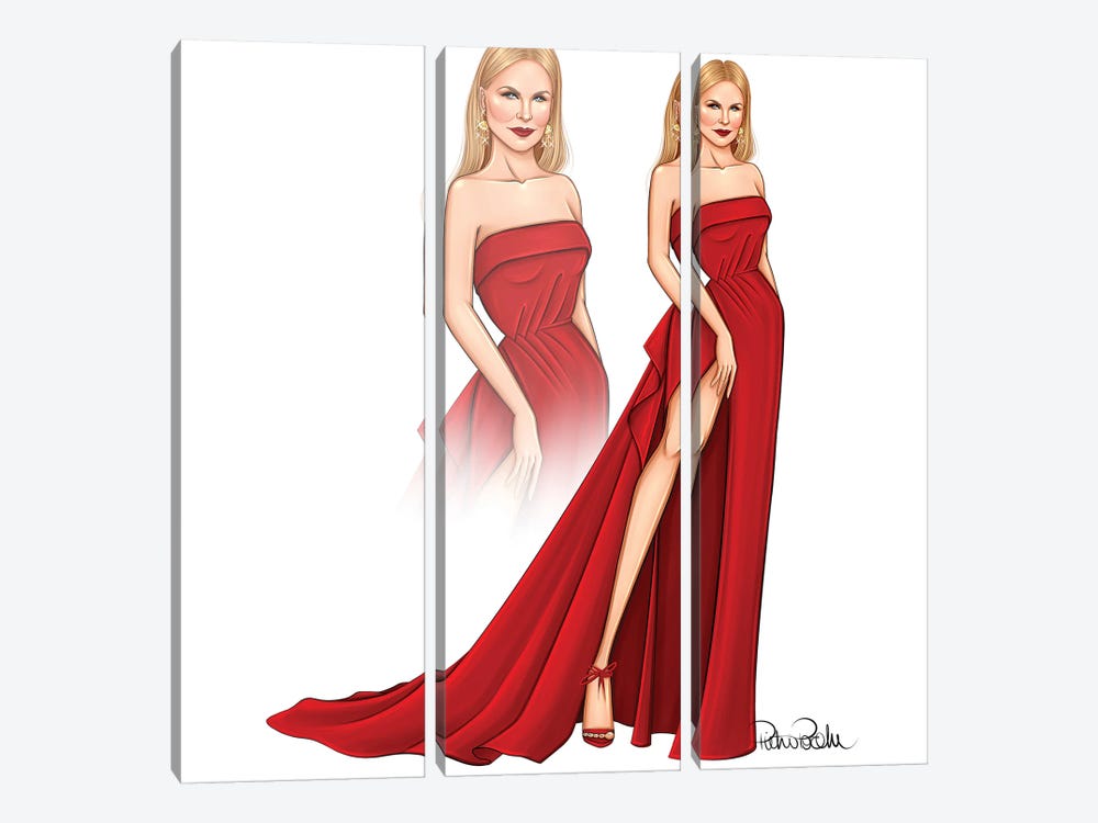 Nicole Kidman - Red by PietrosIllustrations 3-piece Canvas Print