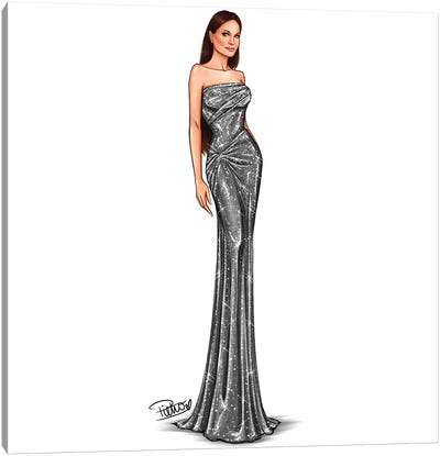 Angelina Jolie - Metallic Dress Canvas Art Print - PietrosIllustrations
