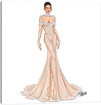 Kendall Jenner - Crystal Dress Canvas Art Print - PietrosIllustrations