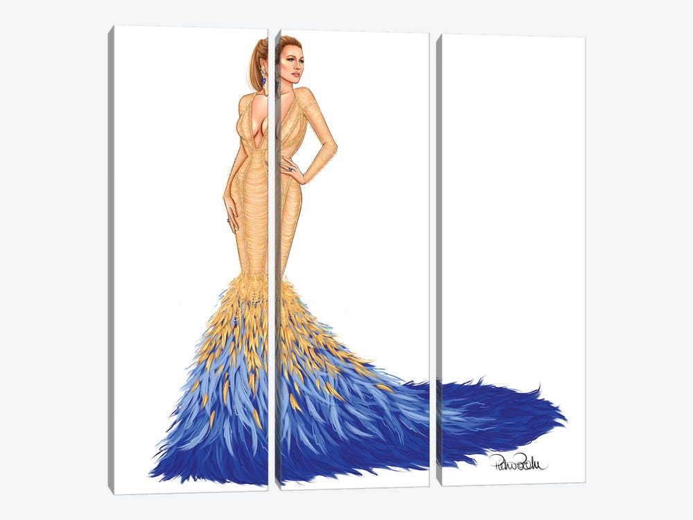Blake Lively - Met Gala In Versace by PietrosIllustrations 3-piece Canvas Art Print