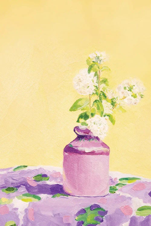 Purple On Yellow Bud Vase by Pretty Painter wall art
